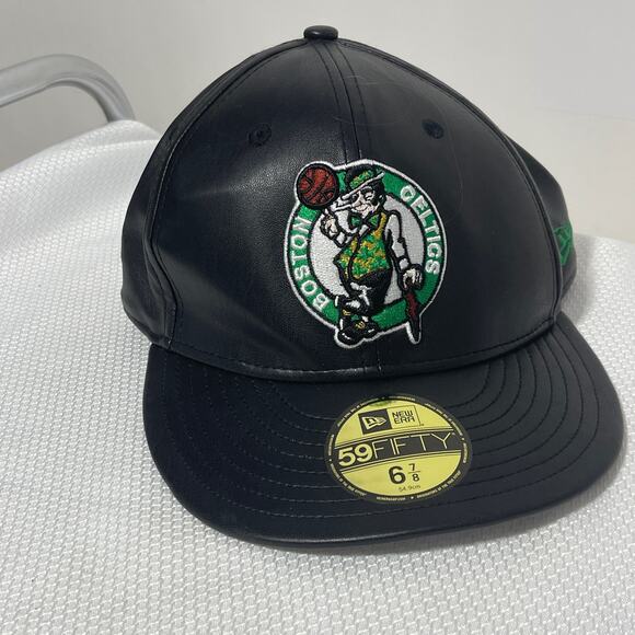 Boston Celtics Basketball New Era 59FIFTY Fitted Faux Leather NBA Hat Mens 6 7/8 - Picture 7 of 9